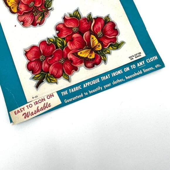 Vintage Vogart Iron On Fabric Appliques Floral Butterflies 1953 - Picture 3 of 5